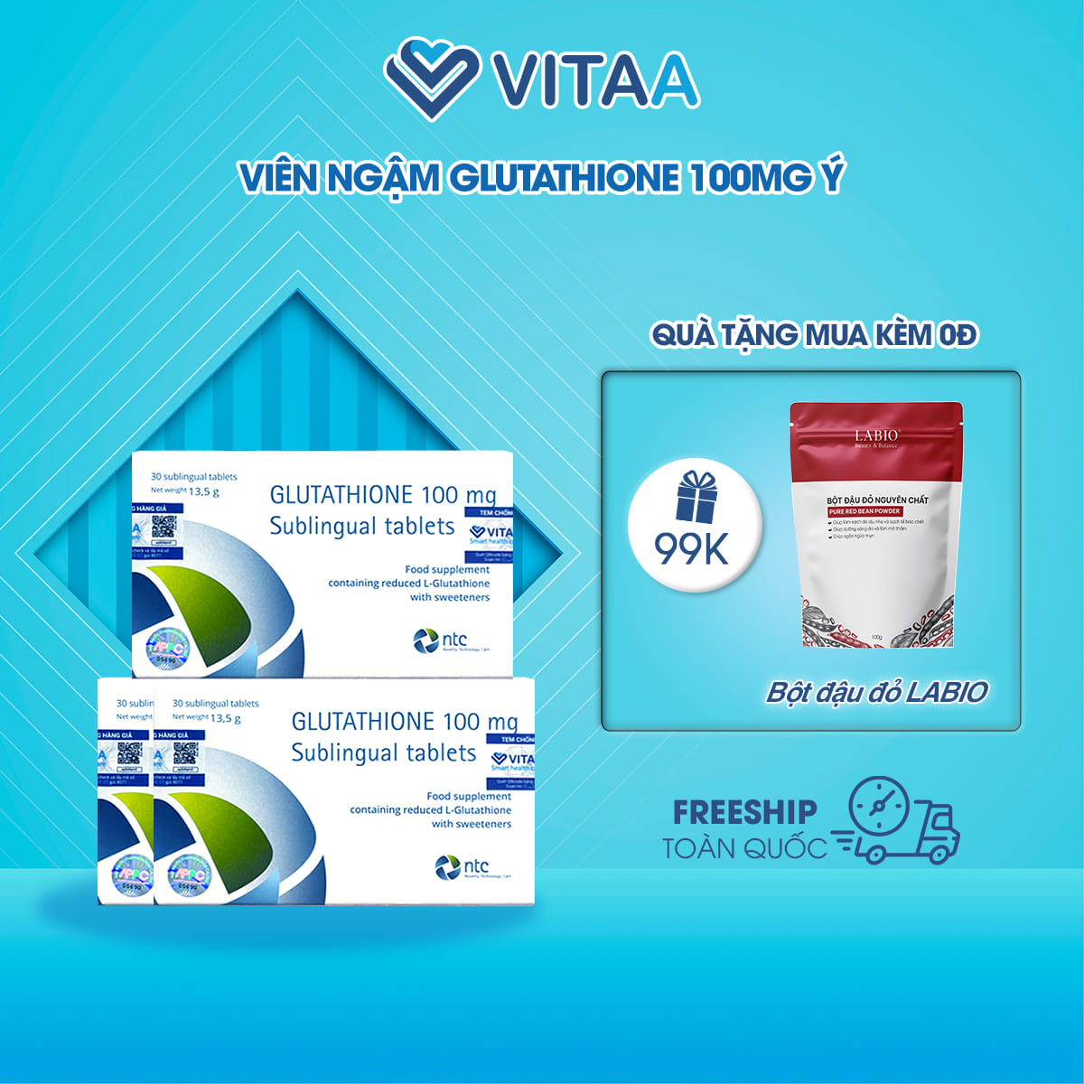 Viên Ngậm Trắng Da Glutathione 100mg