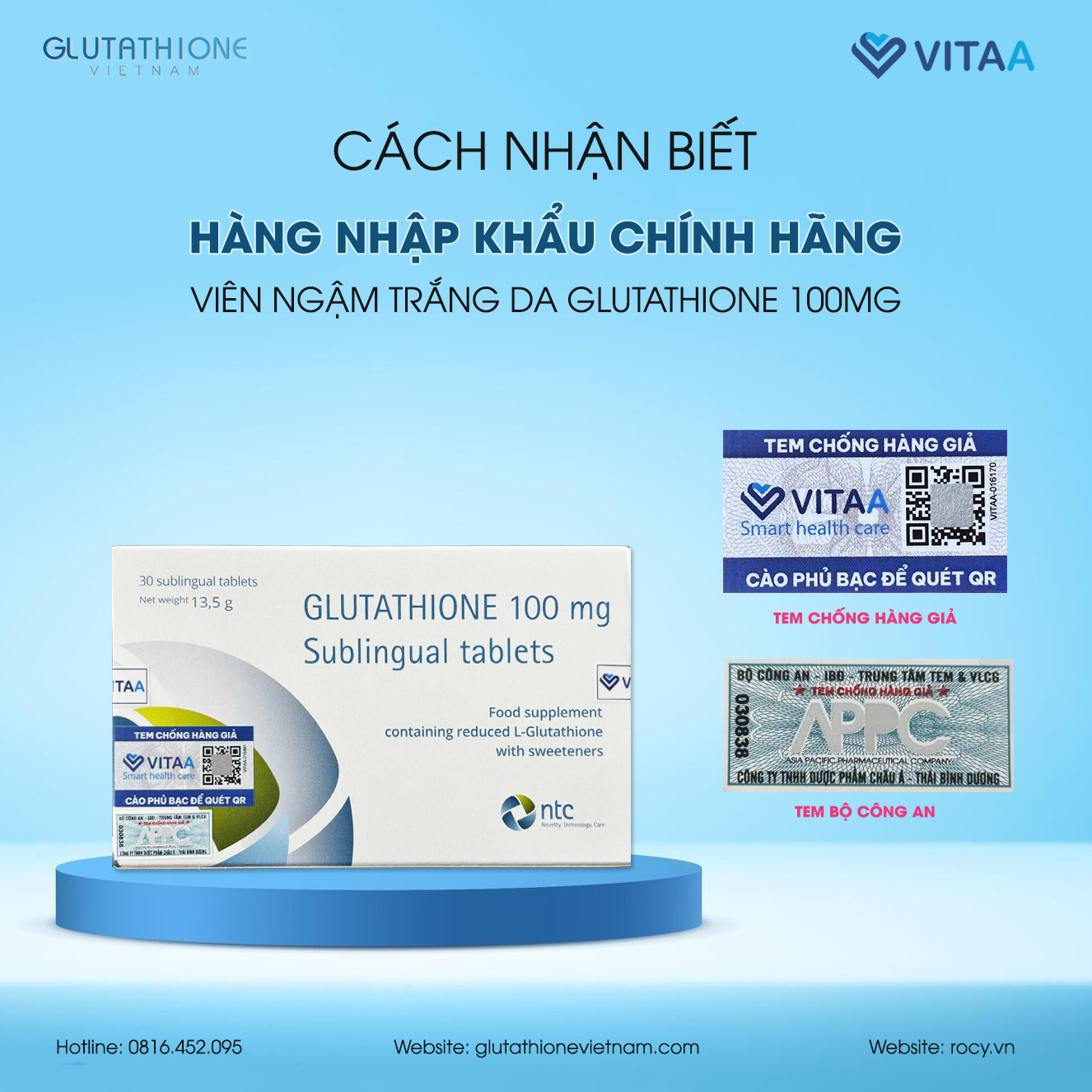 Cảnh báo hàng giả và Cách nhận biết Viên ngậm Glutathione 100mg Sublingual  Tablets chính hãng