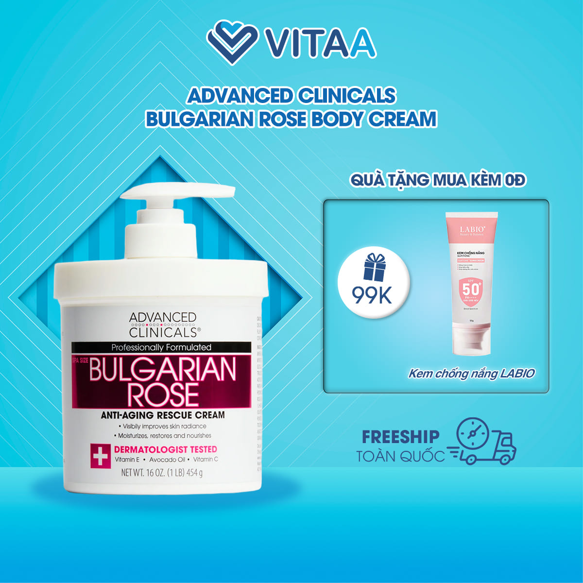 Dưỡng thể Advanced Clinicals Bulgarian Rose Body Cream
