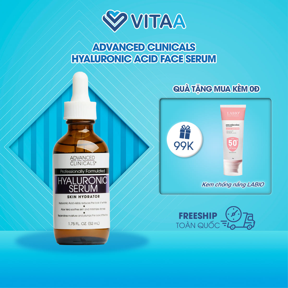 Serum cấp ẩm Advanced Clinicals Hyaluronic Acid Face Serum 52ml