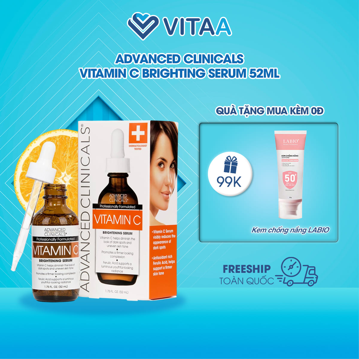 Advanced Clinicals Vitamin C Brightening Serum 52ml - Dưỡng ẩm & Sáng da